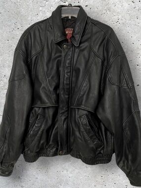 Vintage 80s-90s Winlit Genuine Leather Black Bomber Jacket // XL